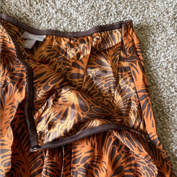 NWT J Jill 100% Silk Skirt Brown Orange Floral Size Petite Large 12 Flowy A Line - Picture 4 of 5